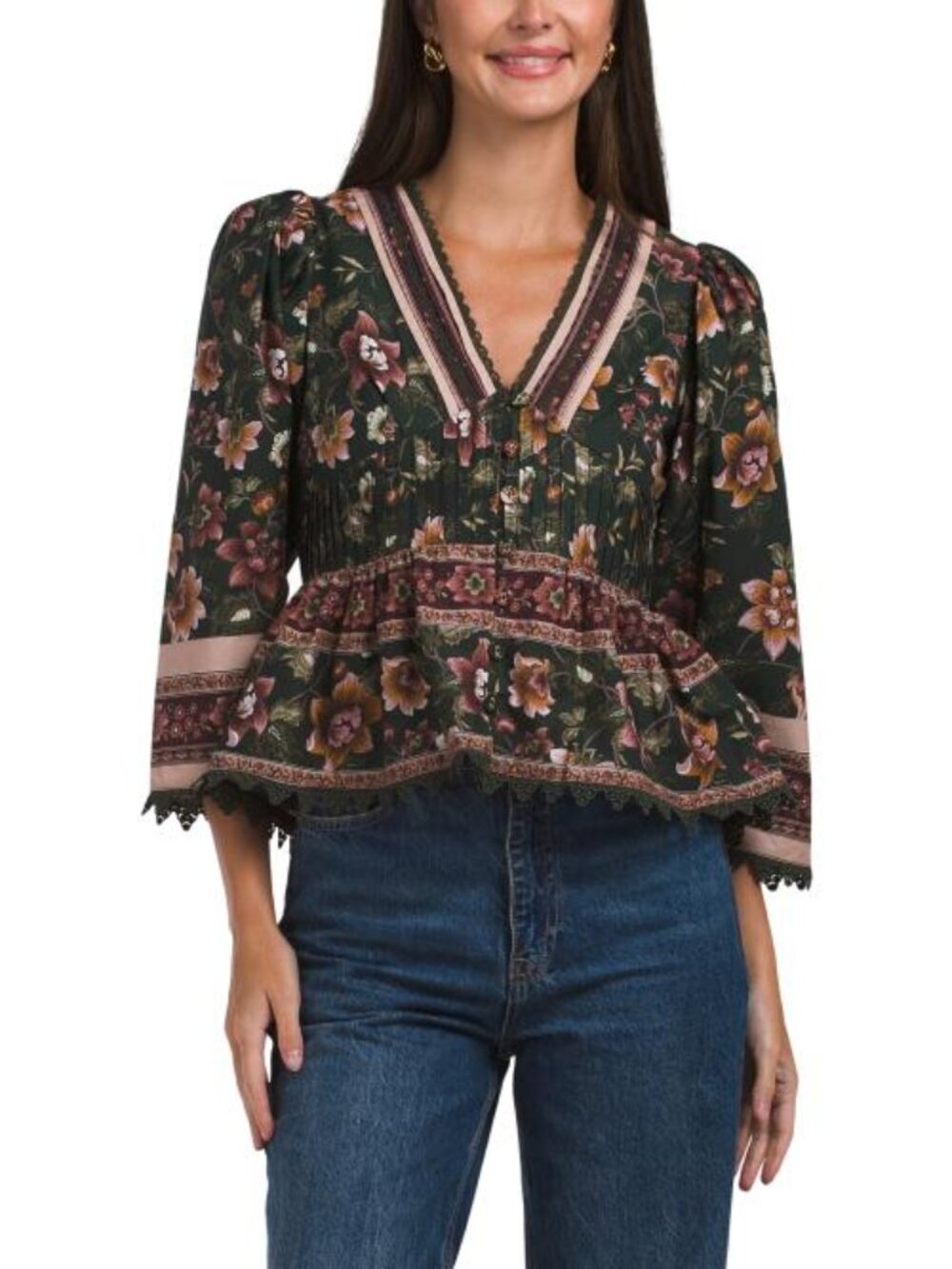 JOIE Puff Printed Long Sleeve Button Front Top